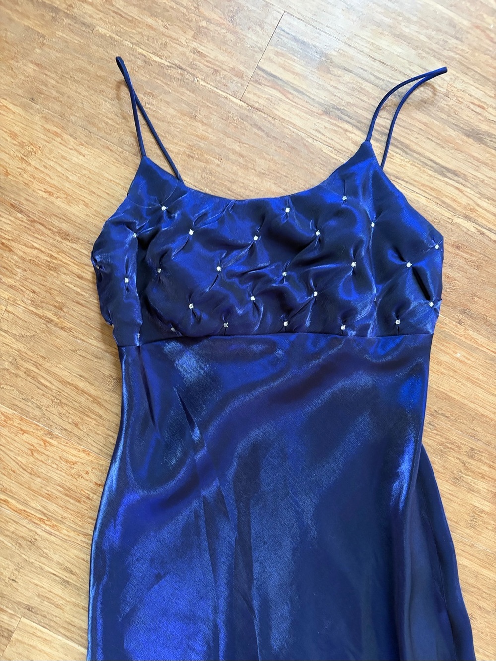 Vintage 90s Fairweather Iridescent Purple Liquid Metallic Maxi Dress Gown Sz 0 - Picture 2 of 7